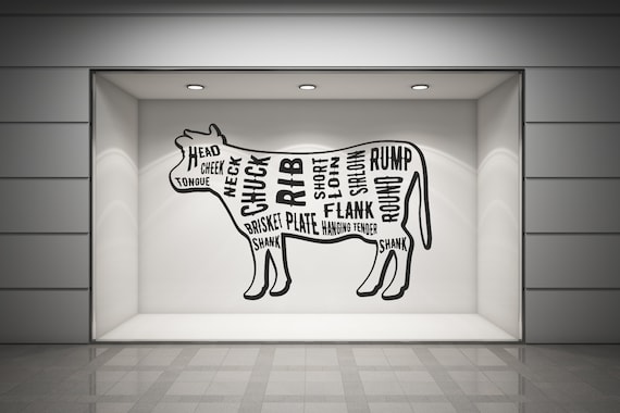Butchers Cuts of Beef Vinyl wall sticker decal art. Any colour and a choice of sizes. (v336)