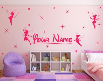 Fairies and Personalised name. Full Wall vinyl art decal sticker. (#2)