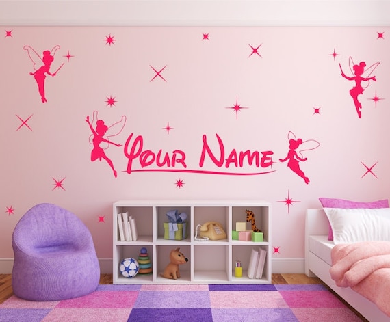 Fairies and Personalised name. Full Wall vinyl art decal sticker. (#2)