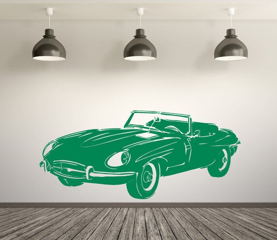 Classic Vintage Retro E Type Jaguar Convertible Soft/Rag Top Jag. Vinyl wall art decal sticker. Any colour & size. (#184)