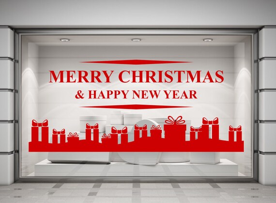 Merry Christmas & A Happy New Year vinyl decal sticker for walls, windows, mirrors, doors, shop fronts and more.(#194)
