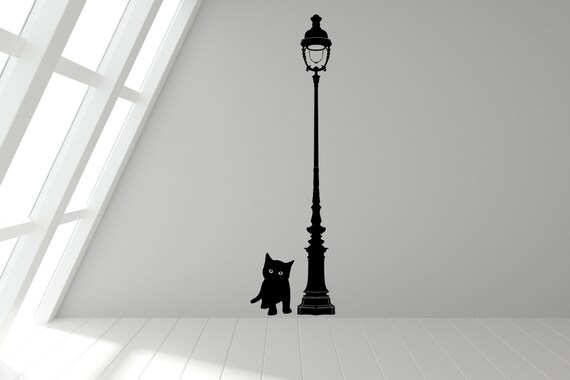 Kitten & Lamp Post Wall Art Sticker Decal - Any Colour or Size(#27)