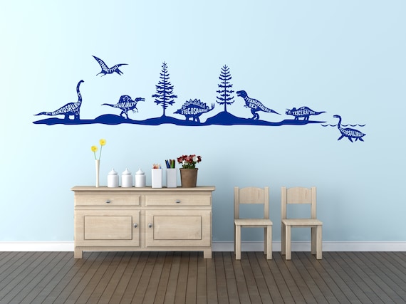Named Dinosaurs Skyline, Landscape. Vinyl wall art decal sticker. Any color and size.(v335)