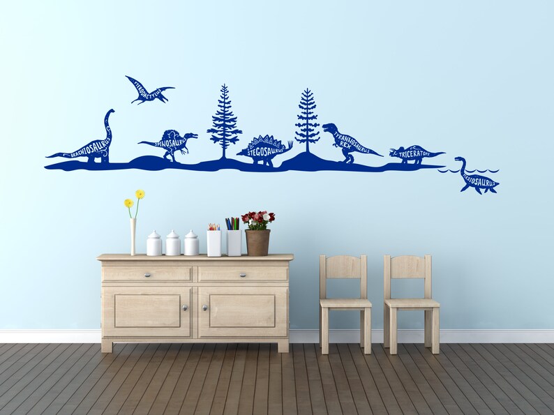 Dinosaures nommé Skyline, Paysage. Sticker art mural en vinyle. Toutes les couleurs et toutes les tailles. v335 image 1