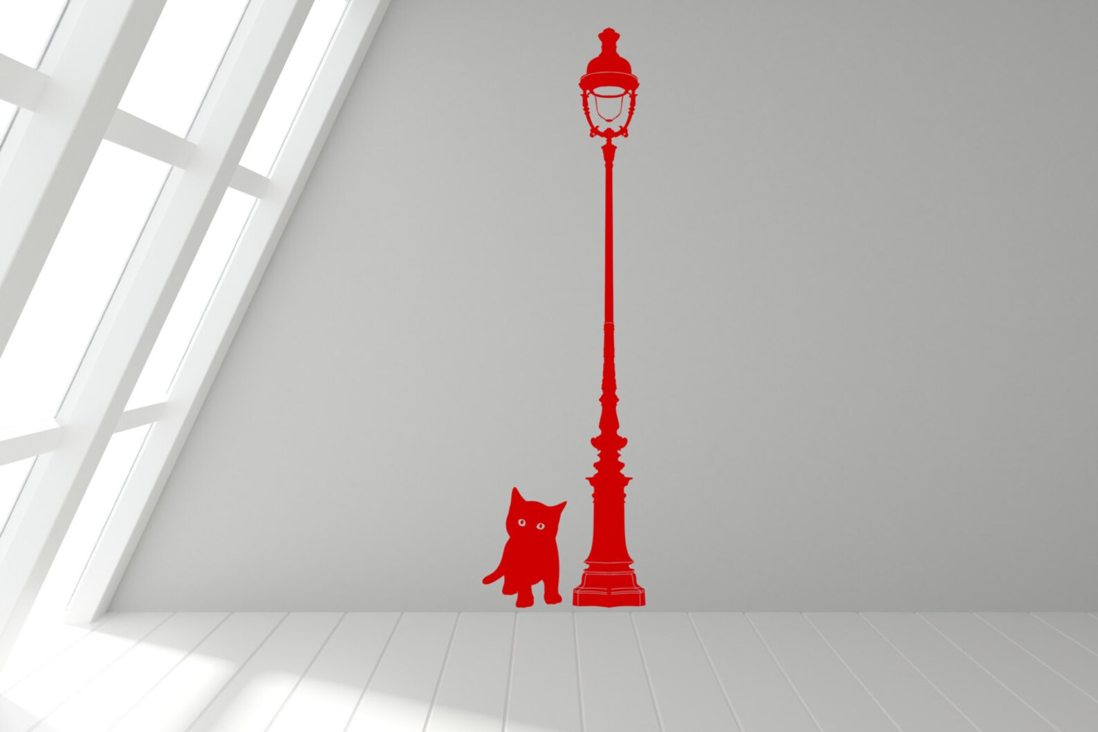 Kitten & Lamp Post Wall Art Sticker Decal Any Colour or Etsy