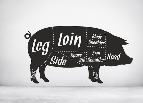 Butchers Cuts of Pork, Pig, Meat, Joints, Vinyl wall sticker decal art. Any colour and a choice of sizes. (#265)