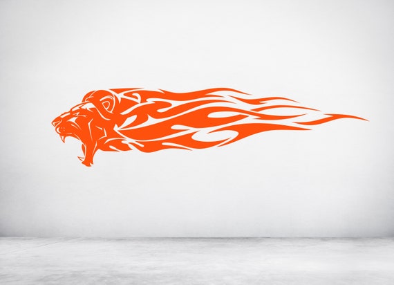 Lion Head with Flaming Mane Vinyl wall sticker decal art. Any colour and a choice of sizes.(#306)