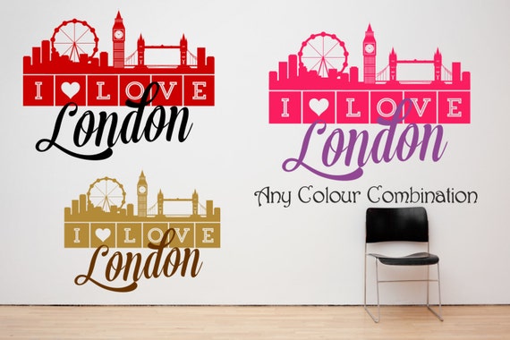 I Love London Skyline. Vinyl wall art decal sticker quote. Any colour combination and a choice of sizes.(#45)