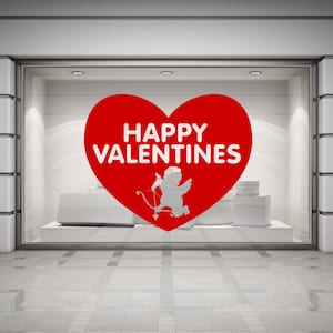 Happy Valentines Cupid & Heart Wall/Window Decal Sticker. Any colour and size.103 image 1