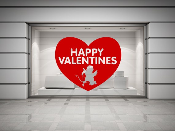 Happy Valentines Cupid & Heart Wall/Window Decal Sticker. Any colour and size.(#103)