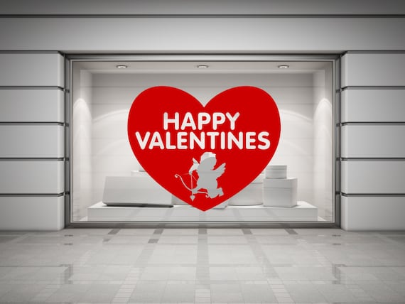 Happy Valentines Cupid & Heart Wall/Window Decal Sticker. Any colour and size.(#103)
