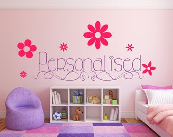 Personalized Name with Flowers. Vinyl wall art decal sticker quote. Any color and size. (#46)