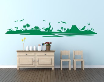 Dinosaur Skyline, Landscape. Vinyl wall art decal sticker quote. Any color and size.(#48)