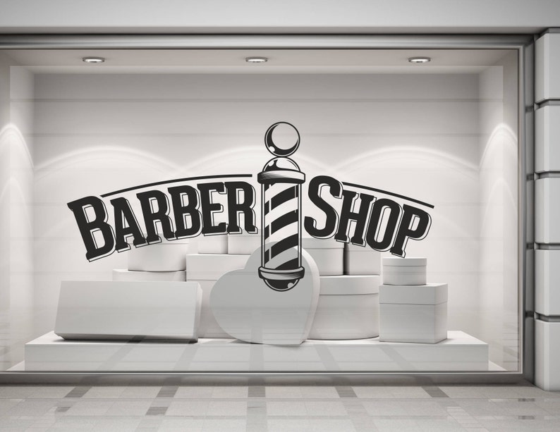 Barber Shop. Barbers Pole, Wall/Window Shop art, vinyl decal sticker. Various colours and size options.172 image 1