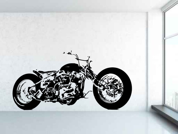 Classic Vintage Motorcycle. Vinyl wall art decal sticker. Various colors & sizes.(#42)