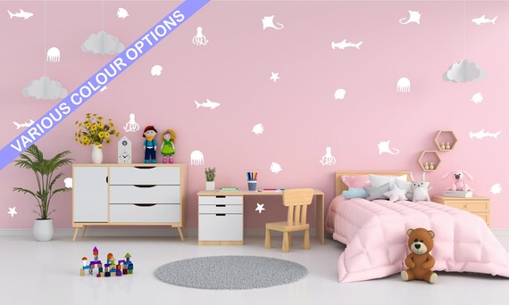 Sea Ocean Scene Wall Decals - Various Colour Options. Removable Wall Stickers, Kids Room Wall Decor, Nursery Wall Art, Peel-and-Stick (#350)