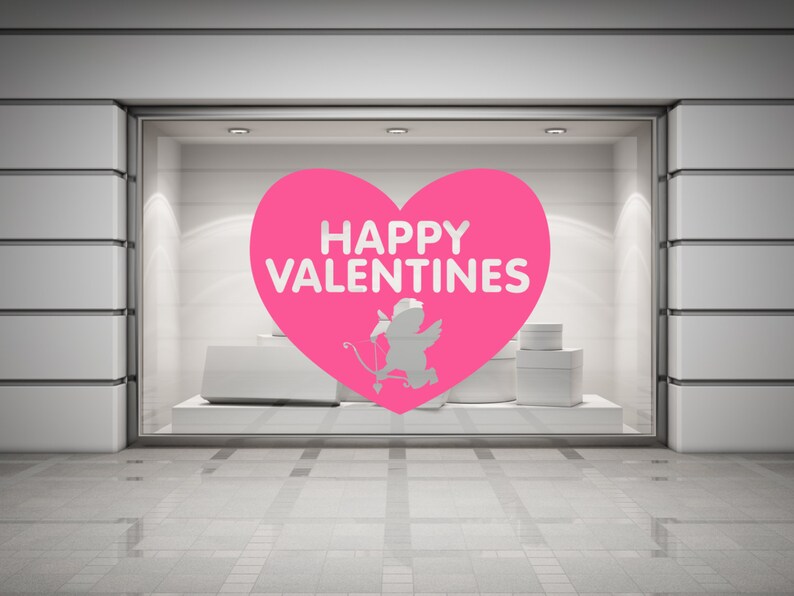 Happy Valentines Cupid & Heart Wall/Window Decal Sticker. Any colour and size.103 image 4