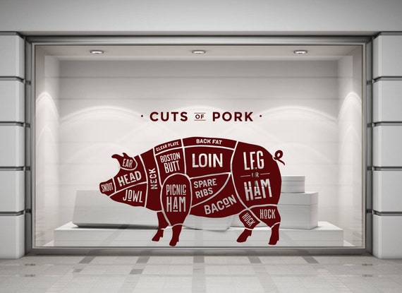 Butchers Cuts of Pork, Pig, Meat, Joints, Vinyl wall sticker decal art. Any colour and a choice of sizes. (#186)