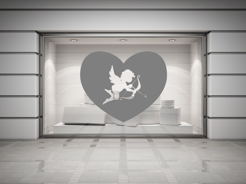 Cupid & Heart Valentines Wall/Window Decal Sticker. Any colour and size. image 1