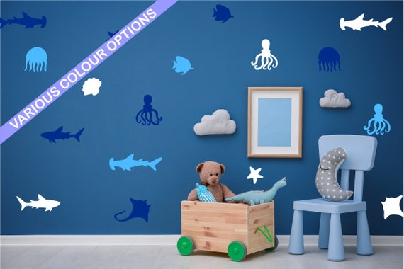 Sea Ocean Scene Wall Decals - Various Colour Options. Removable Wall Stickers, Kids Room Wall Decor, Nursery Wall Art, Peel-and-Stick (#350)