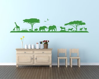 Savannah Skyline, Landscape & animals. Vinyl wall art decal sticker quote. Any color and size.(#6)