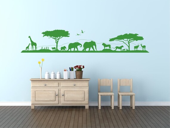 Savannah Skyline, Landscape & animals. Vinyl wall art decal sticker quote. Any color and size.(#6)
