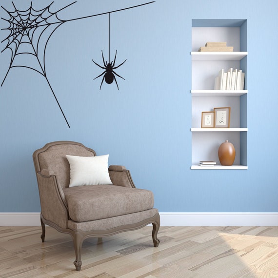 Spider and Web Fun, Halloween, Wall Sticker Decal Art. Any colour and a choice of sizes.(#252)