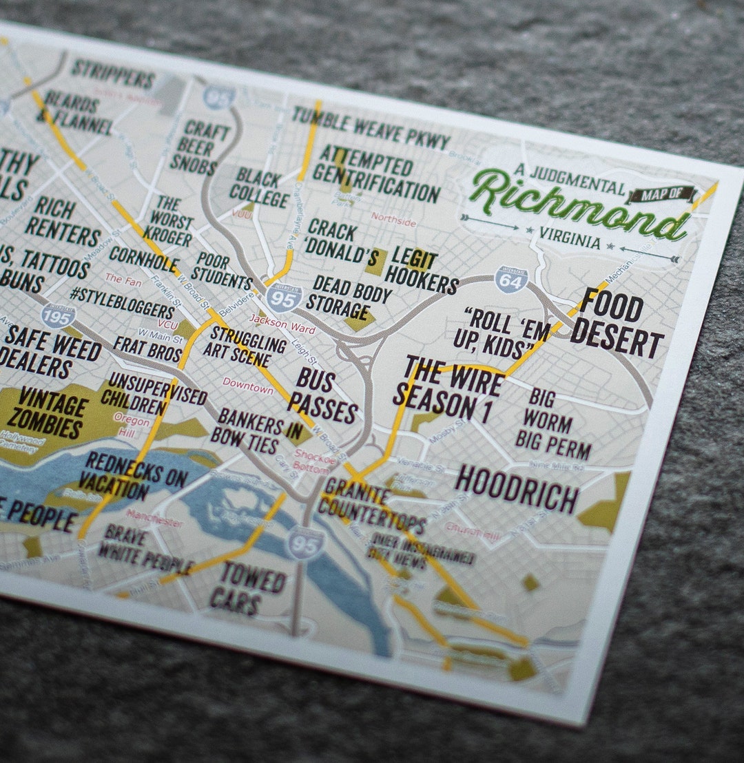 Judgmental Map of Richmond Virginia 10 Postcards Etsy