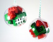Christmas baubles filled with Lego pieces