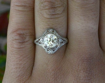 Edwardian Filigree Old European Cut Diamond Engagement Ring