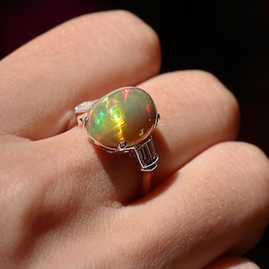 Antique Art Deco Opal and Diamond Cocktail Ring Signed Traub