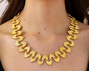 Ilias Lalaounis 22k Gold Ivy Leaf Necklace, Vintage Byzantine Signed Estate Jewelry 1970s