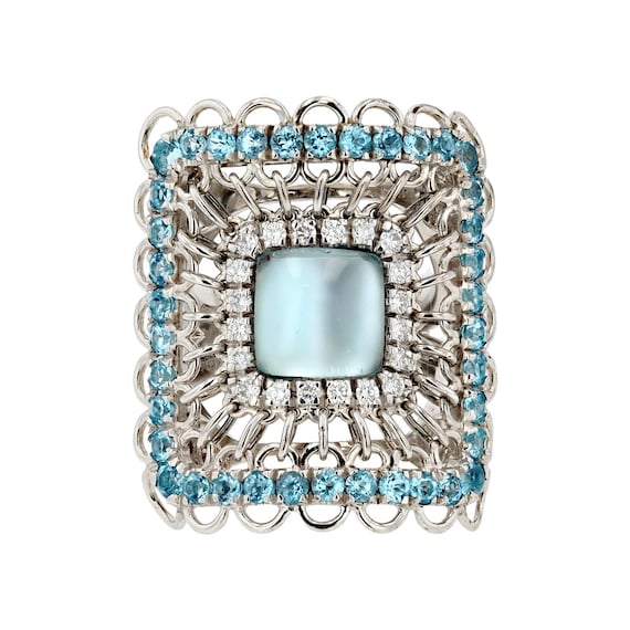 Garavelli Aquamarine & Diamond 18k White Gold Shield Cocktail Ring View 3