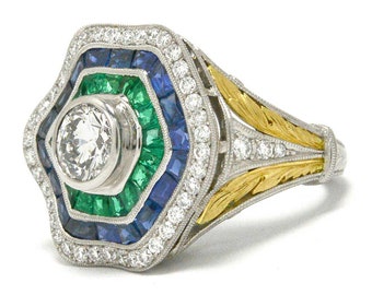 4.35 Carat Diamond Sapphire Emerald Ballerina Ring EGL Certified