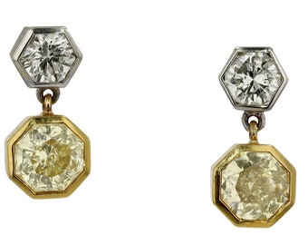 Nachlass GIA Zertifizierte 3 Karat Gelb Diamant Geometrische Tropfen Ohrringe