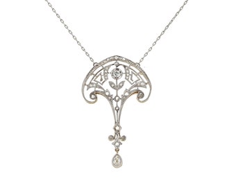 Antique Edwardian Diamond Lavalier Platinum Pendant Necklace