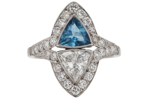 Vintage Aquamarine and Diamond Toi et Moi Two Sto… - image 1