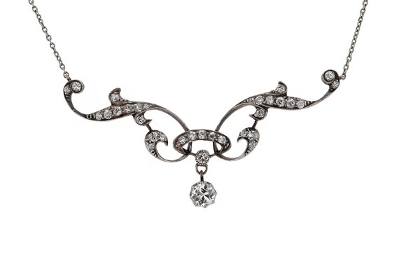 Antique Belle Epoque Diamond Lavalier Necklace - image 1