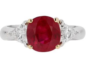 GIA Certified 3 Carat Pigeon Blood Burma Ruby Engagement Ring