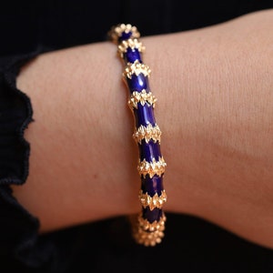 Pulsera rígida vintage de esmalte azul de Jack Gutschneider de mediados de siglo