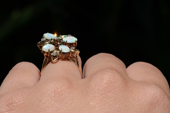 Mid Century Opal Flower Cluster Cocktail Ring - image 4