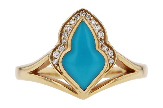 Kabana Turquoise and Diamond 14k Gold Ladies Ring - image 1
