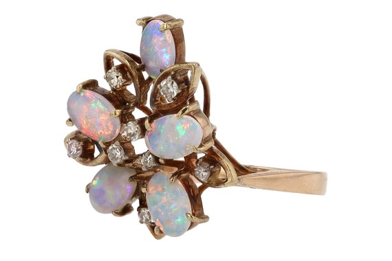 Mid Century Opal Flower Cluster Cocktail Ring - image 5