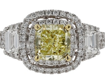 Contemporary Estate GIA Certified 1.55 Carat Fancy Yellow Diamond Engagement Ring