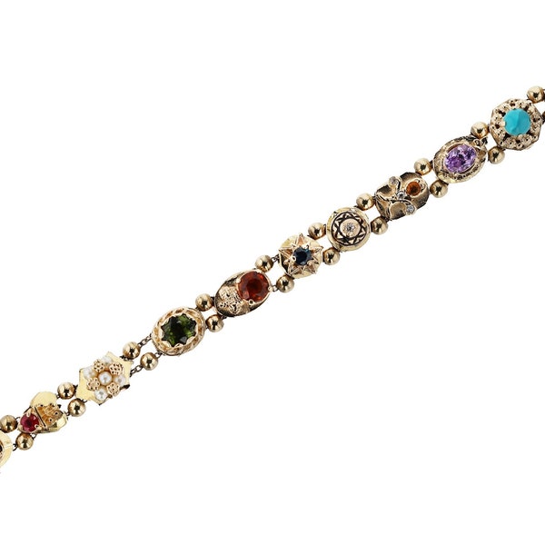 Vintage Victorian Revival 14k Gold Multi Color Gemstone Slide Bracelet