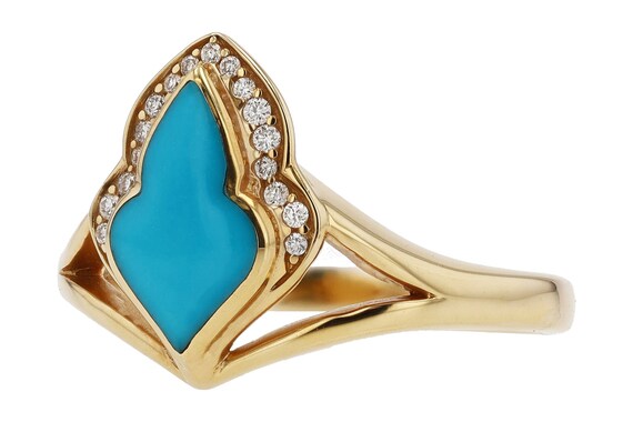 Kabana Turquoise and Diamond 14k Gold Ladies Ring - image 3