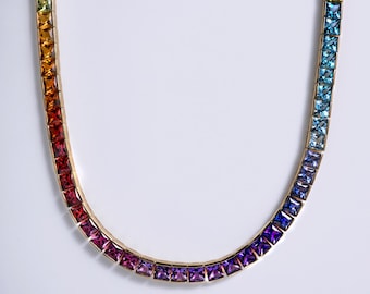 Estate 33.50 Carats Multi-Gemstone Rainbow Necklace