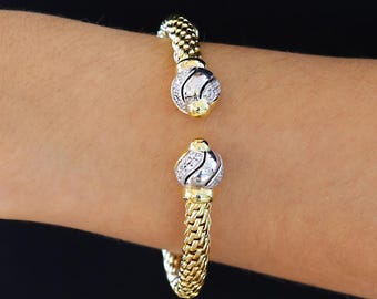 FOPE Flex'it Signed Italian 18k Gold Diamond Mesh Cuff Bracelet