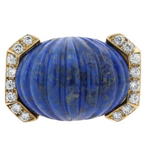 Vintage David Webb Carved Lapis & Diamond 18k Dome Ring
