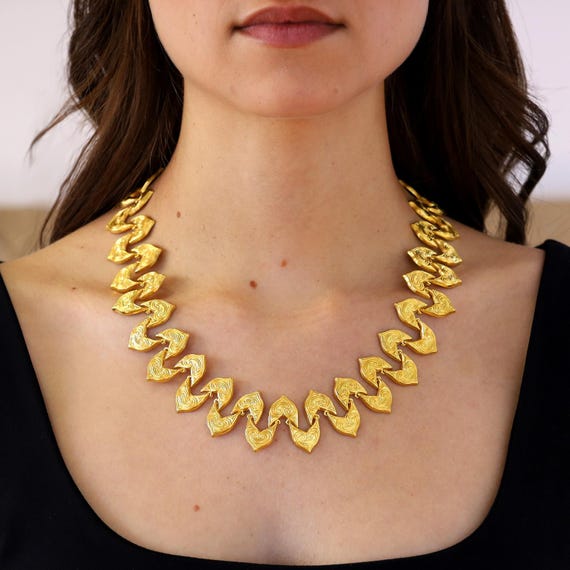 Ilias Lalaounis 22k Gold Ivy Leaf Necklace, Vintage Byzantine Signed Estate Jewelry 1970s